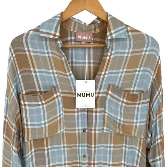 Show Me your MuMu Womens Leo Button Down Tunic Shirt Dress Multicolor XS NWT - Picture 2 of 9